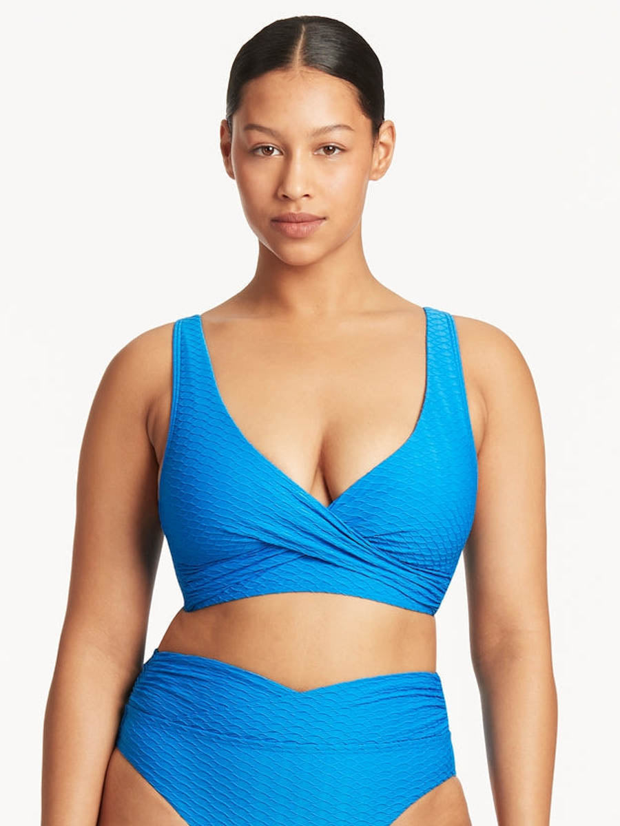 Sea Level Honeycomb Cross Front Multift Top in Capri
