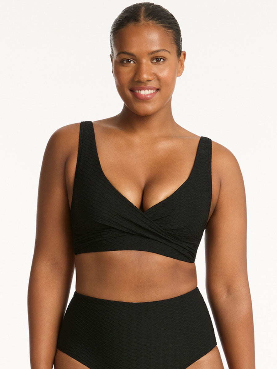 Sea Level Honeycomb Cross Front Multift Top in Black