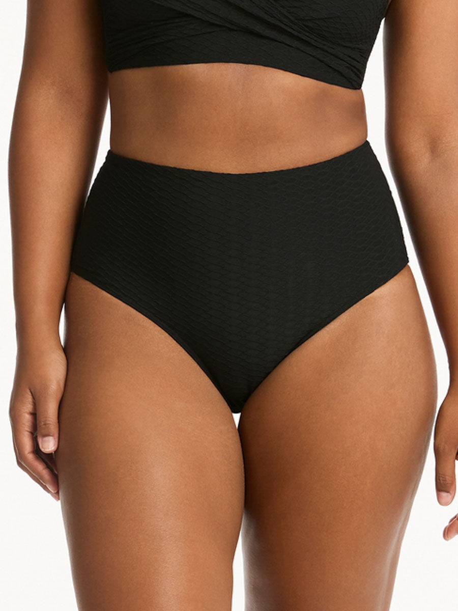 Sea Level Honeycomb High Waist Bottom in Black