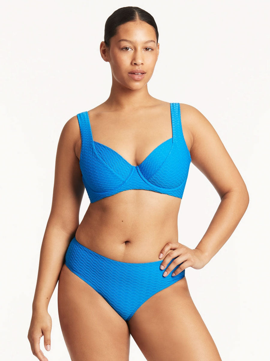 Sea Level Honeycomb Mid Bikini Bottom in Capri