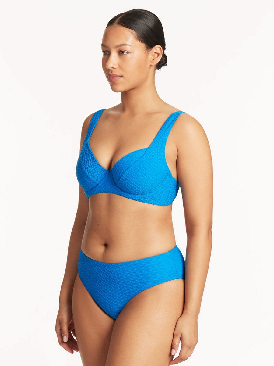 Sea Level Honeycomb Mid Bikini Bottom in Capri