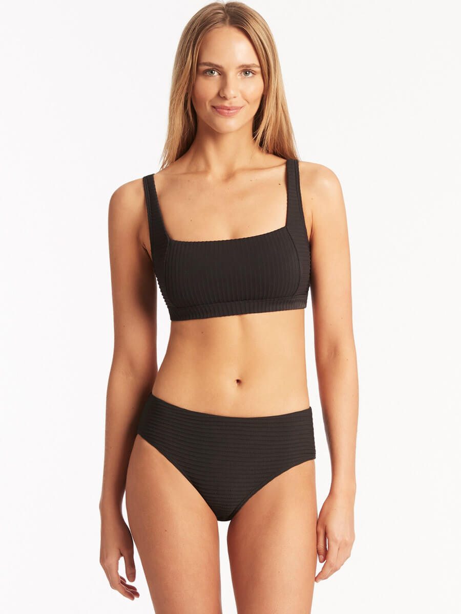 Sea Level Spinnaker Mid Bikini Bottoms in Black
