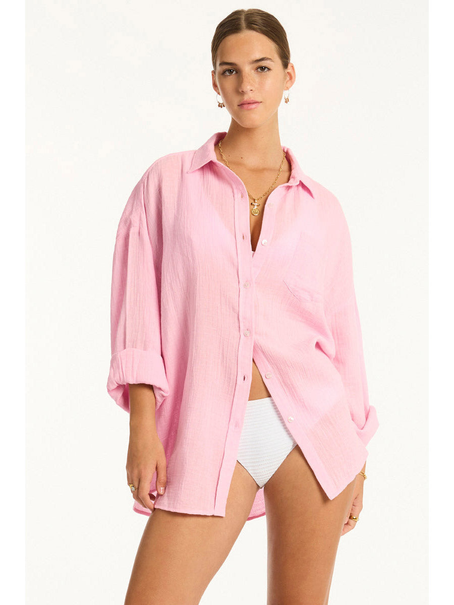 Sea Level Sunset Beach Shirt in Pink
