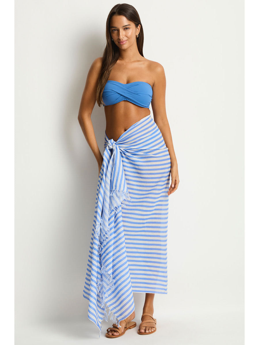 Vacay Long Sarong in Denim Blue