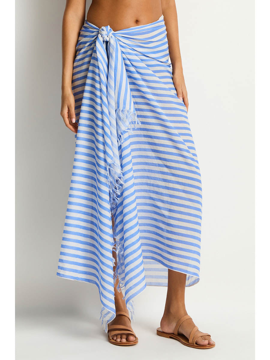 Vacay Long Sarong in Denim Blue