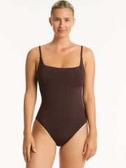 Sea Level Infinity Square Neck One Piece in Cocoa, view 1, click to see full size