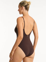 Sea Level Infinity Square Neck One Piece in Cocoa, view 2, click to see full size