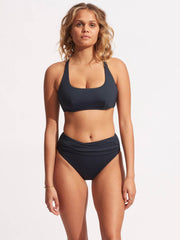 Seafolly Seafolly Collective High Waist Wrap Front Pant in True Navy, view 3, click to see full size