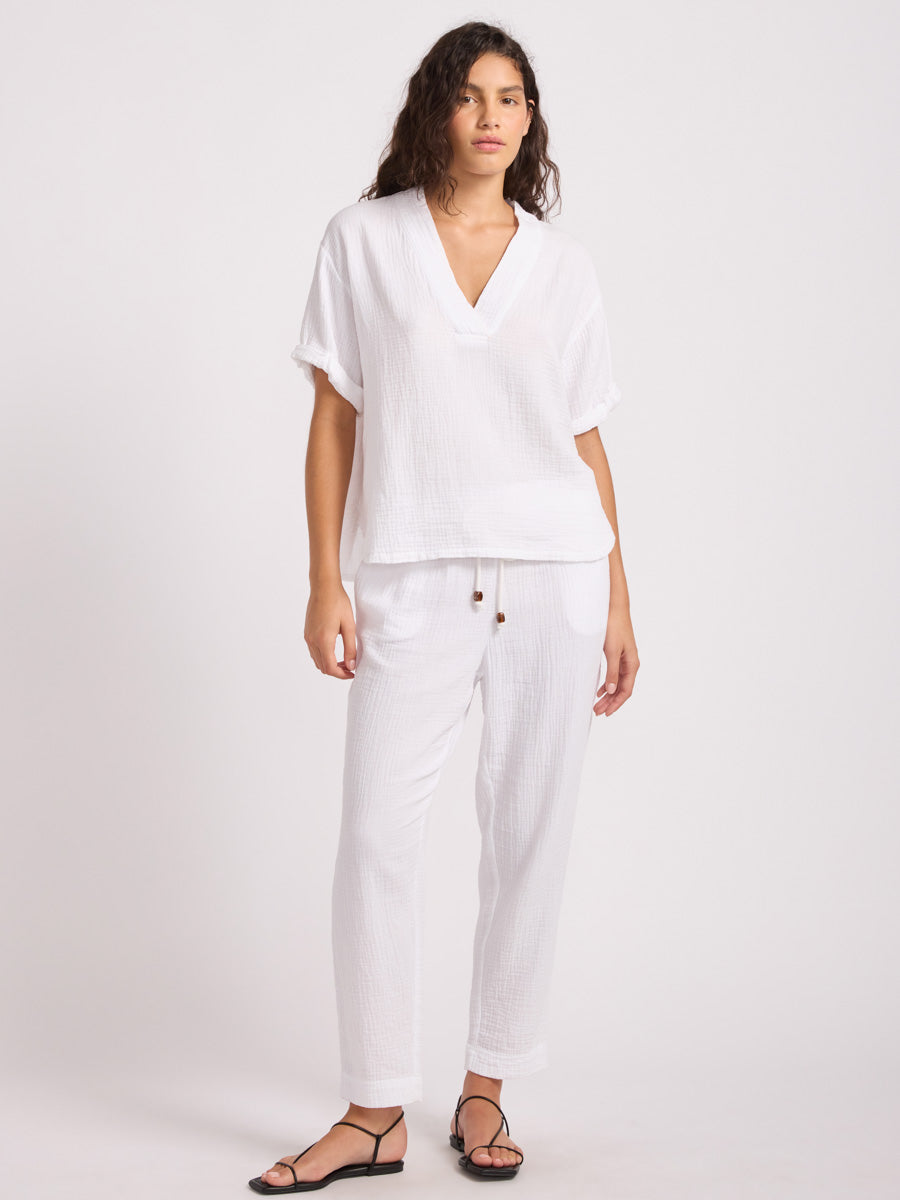 Double Gauze Tapered Pant in White