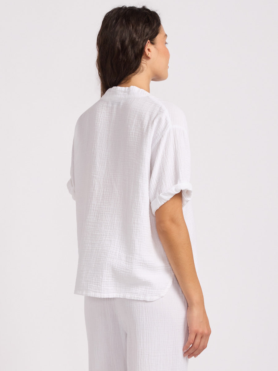 Double Gauze V-Neck Top in White