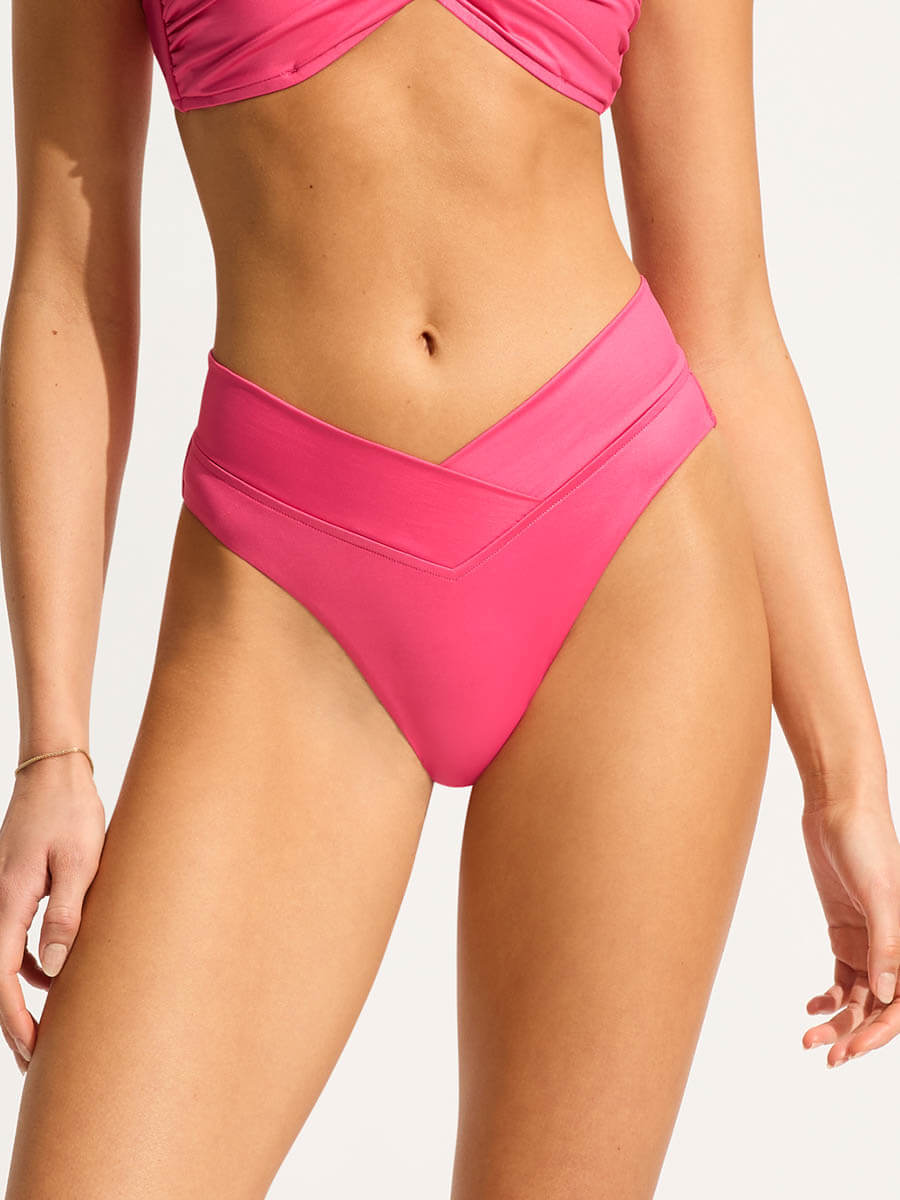 Seafolly Soleil V Front High Cut Bottom In Hot Pink