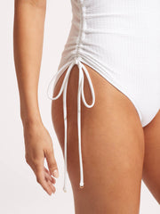 Seafolly Sea Dive Scoop Neck Drawstring One Piece In White, view 4, click to see full size