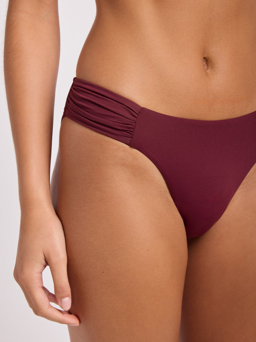 SF Collective High Leg Ruched Side Bottoms in Dark Burgundy