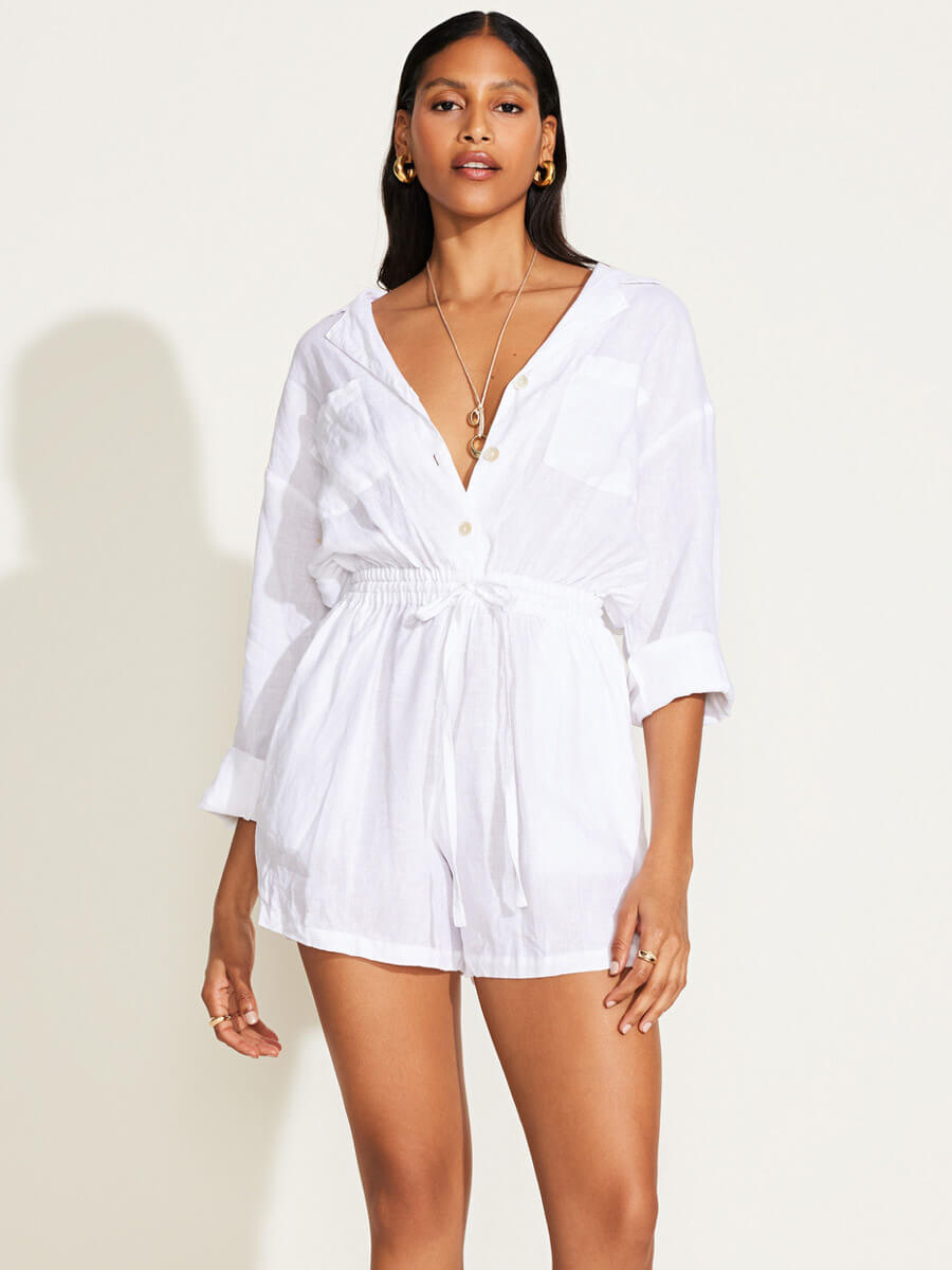 Vitamin A The Getaway Romper in White EcoLinen
