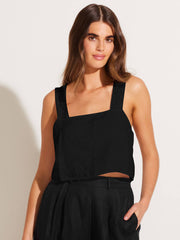 Tallows Crop Top in Black EcoLinen, view 1, click to see full size