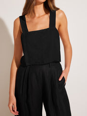 Tallows Crop Top in Black EcoLinen, view 3, click to see full size