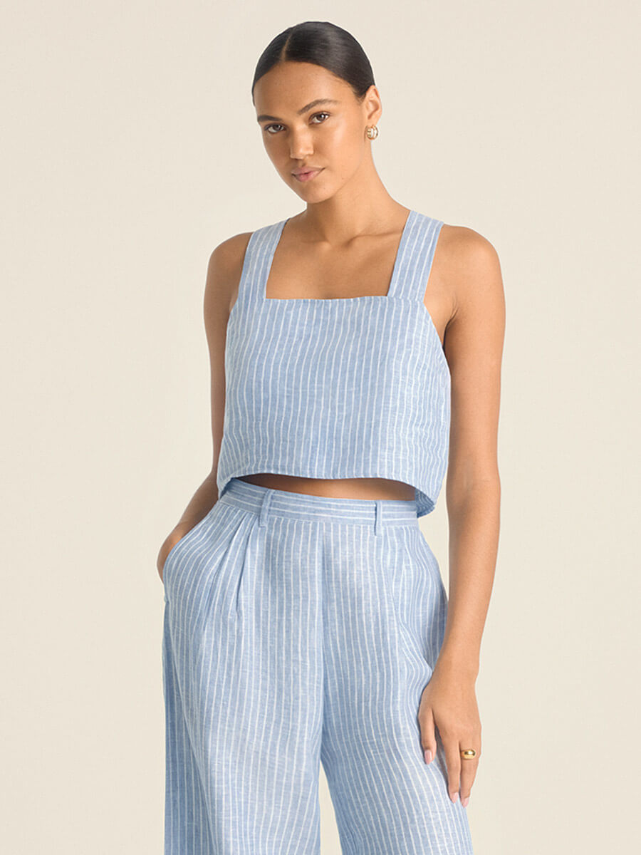 Vitamin A Tallows Crop Top in Summer Stripe Linen