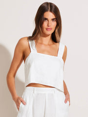 Tallows Crop Top in White Ecolinen, view 1, click to see full size