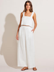 Tallows Crop Top in White Ecolinen, view 4, click to see full size