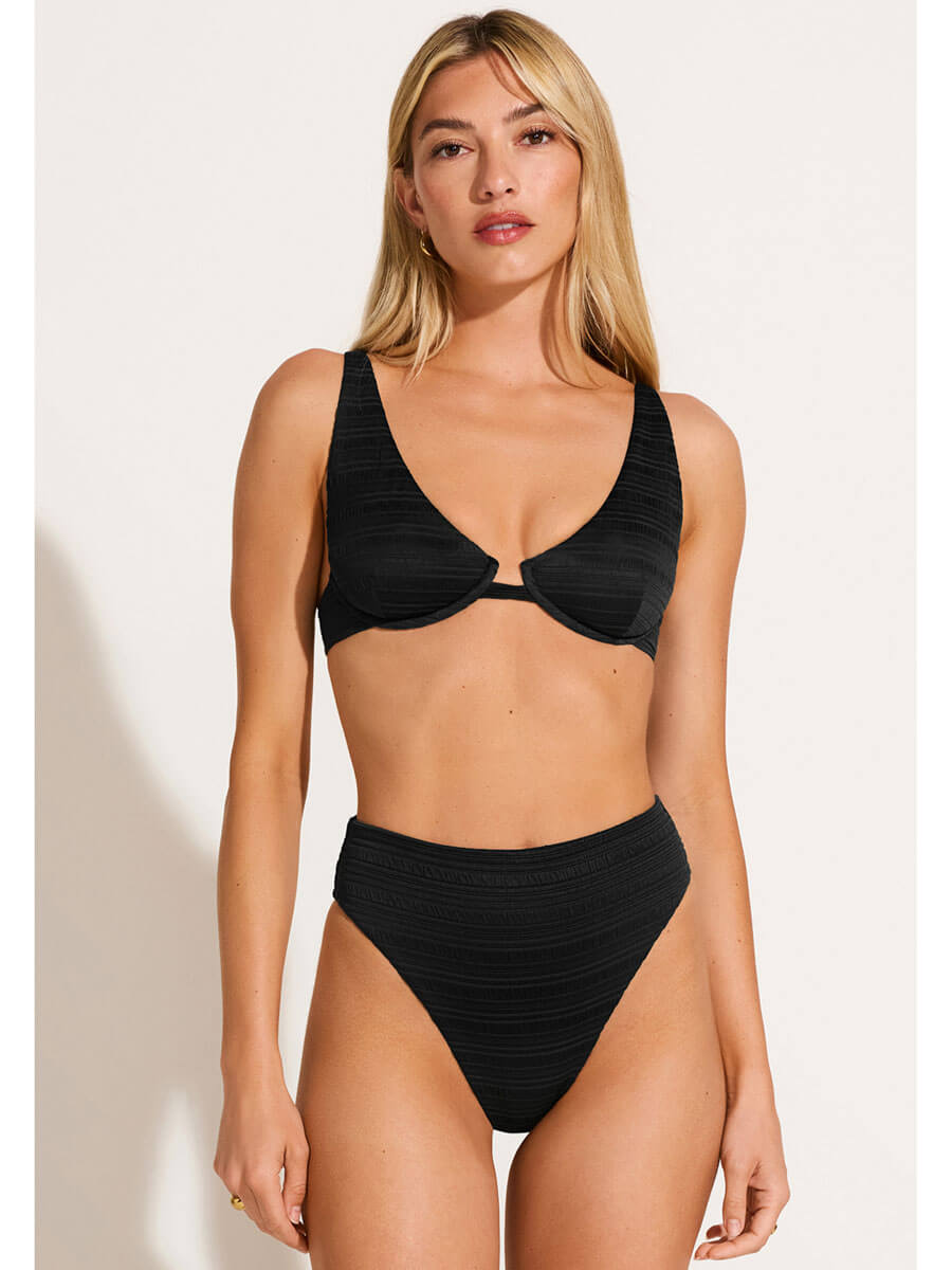 Vitamin A Seersucker Stripe Rossi Underwire Top in Black