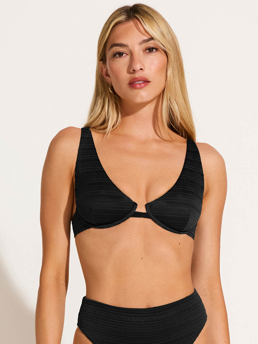 Vitamin A Seersucker Stripe Rossi Underwire Top in Black