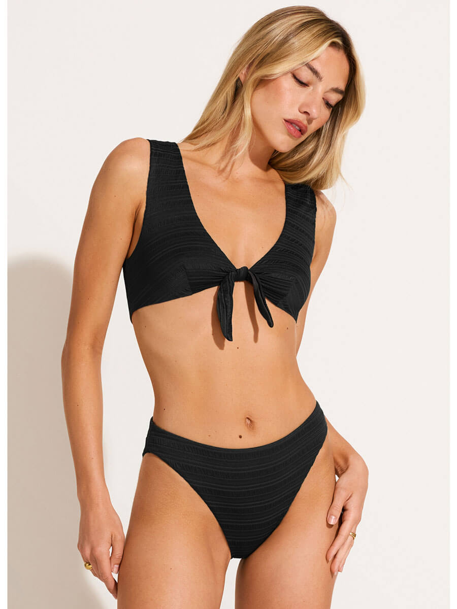 Vitamin A Seersucker Stripe Cali High Leg Full Bottom in Black