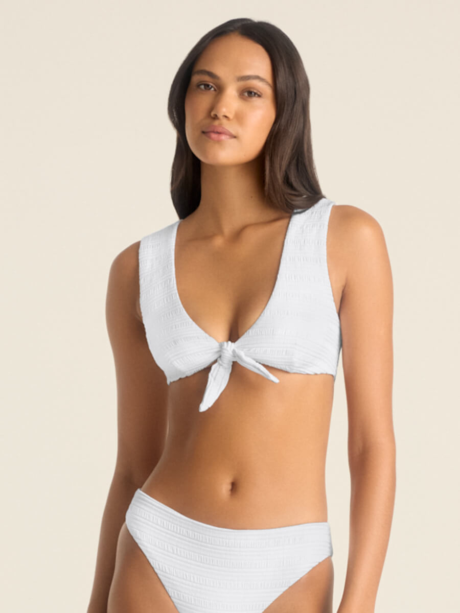 Vitamin A Cassia Crop Top in White Seersucker Stripe