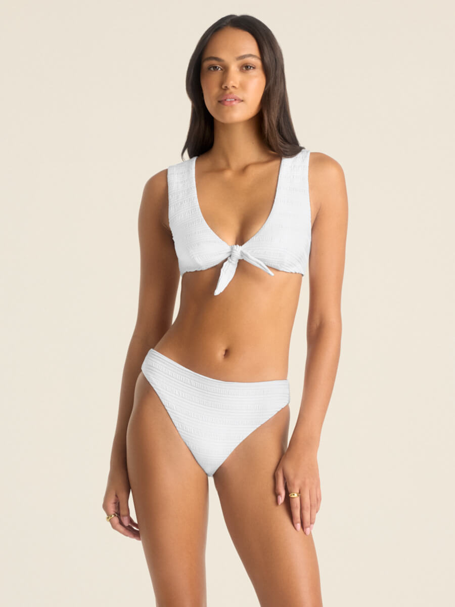 Vitamin A Cassia Crop Top in White Seersucker Stripe