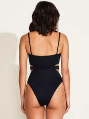 Vitamin A Luxe Link Belted One Piece in Black ReLux, view 2, click to see full size