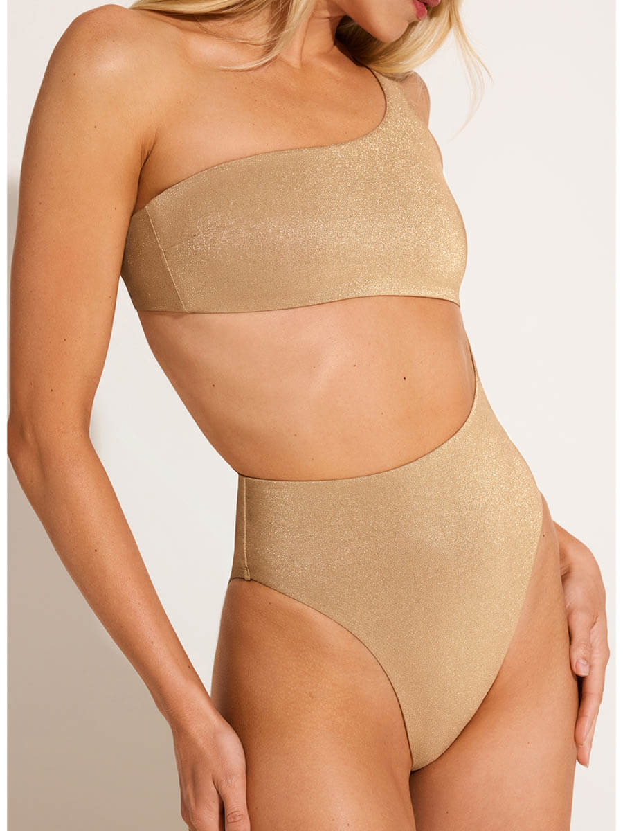 Vitamin A Aden Cutout One Piece in Golden Glow Metallic