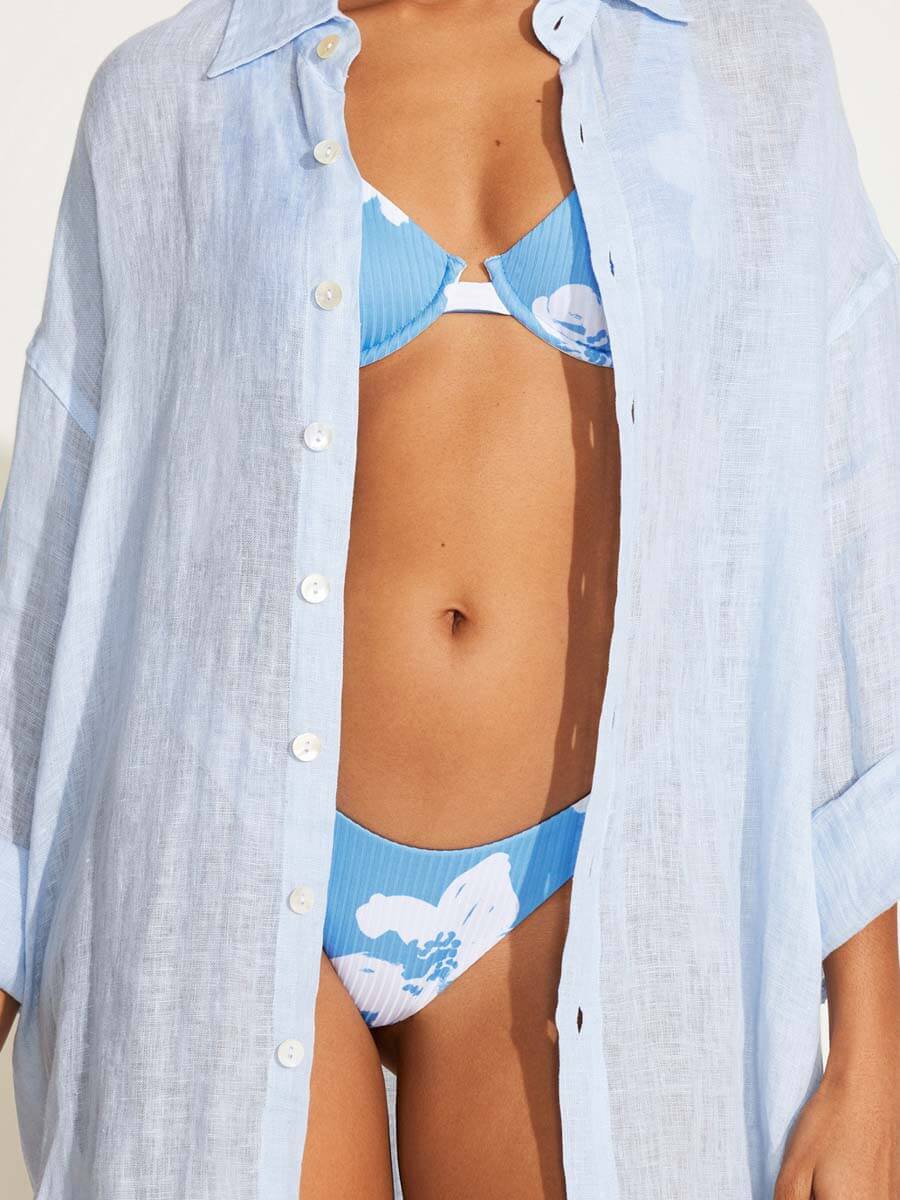 Vitamin A Playa Linen Boyfriend Shirt in Celeste EcoLinen