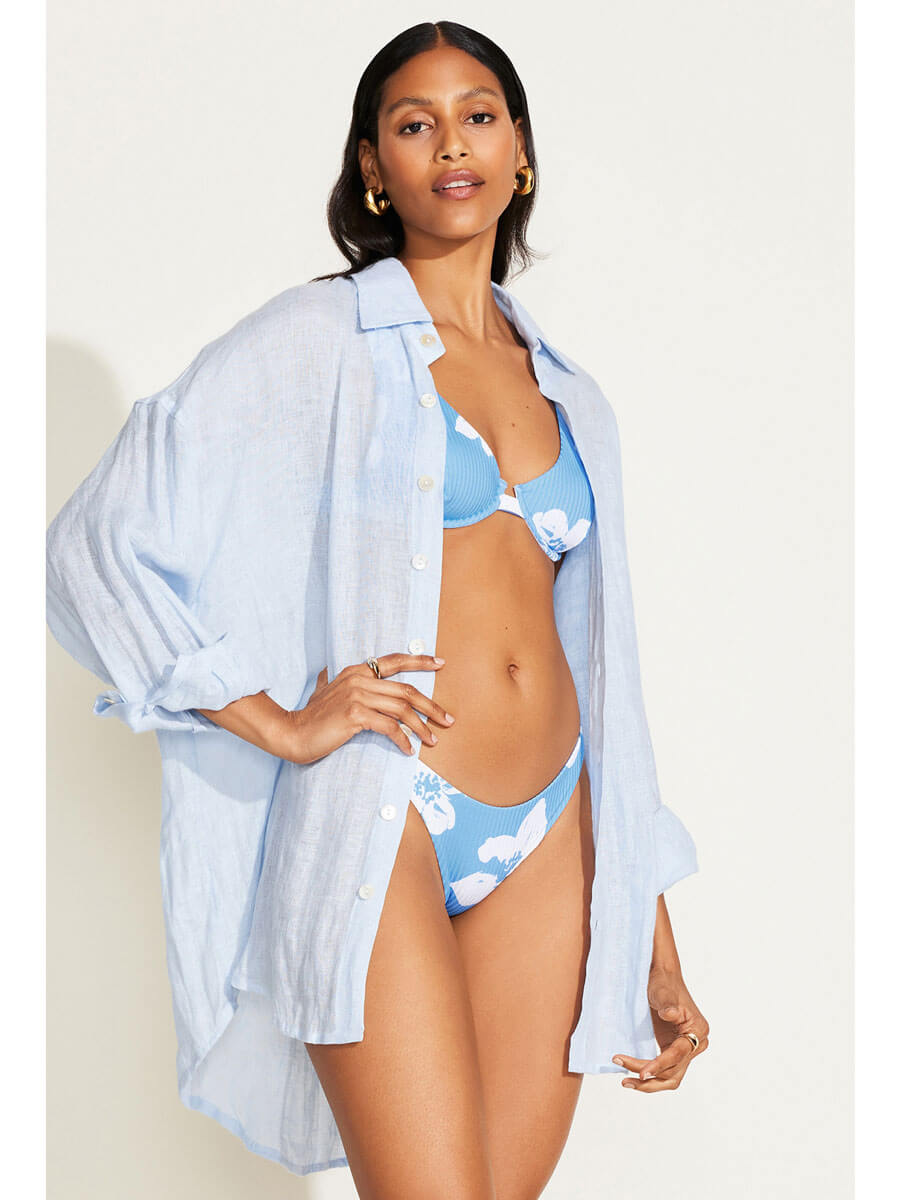 Vitamin A Playa Linen Boyfriend Shirt in Celeste EcoLinen