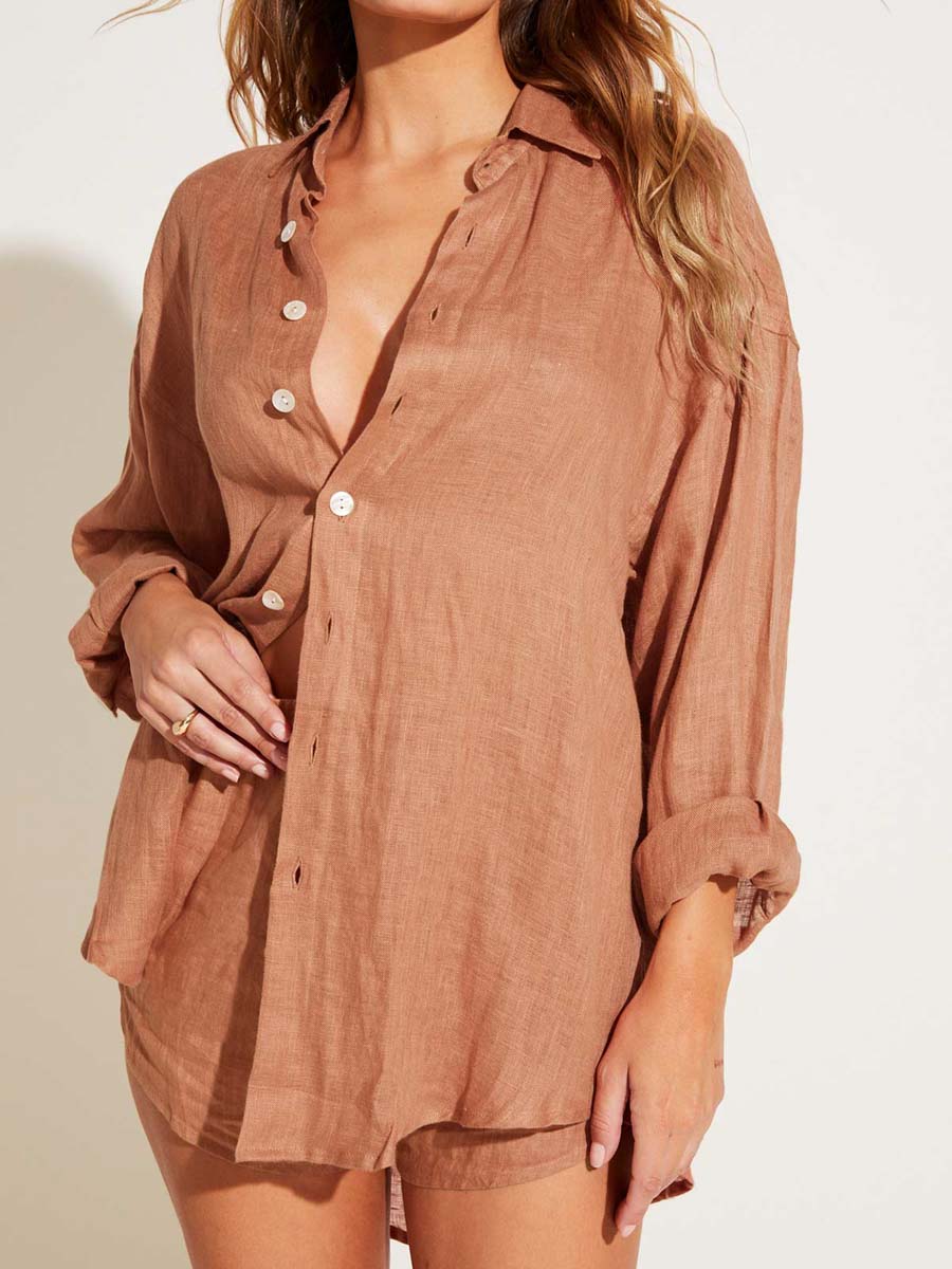 Vitamin A Playa Linen Boyfriend Shirt in Desert EcoLinen