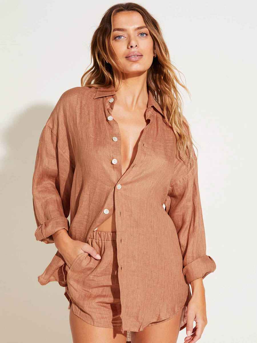 Vitamin A Playa Linen Boyfriend Shirt in Desert EcoLinen