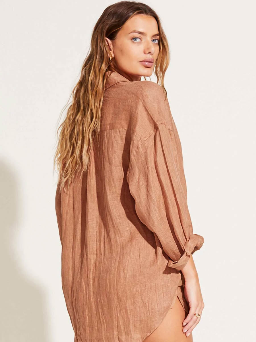 Vitamin A Playa Linen Boyfriend Shirt in Desert EcoLinen