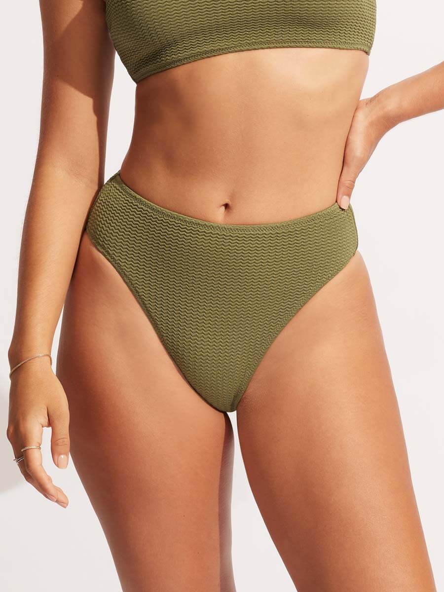 Seafolly Sea Dive High Rise Bottom in Khaki