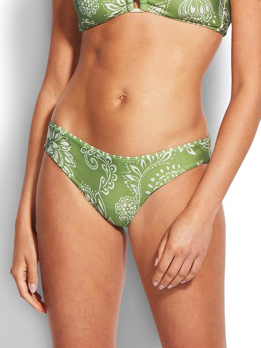 Seafolly Folklore Reversible Hipster in Green Tea