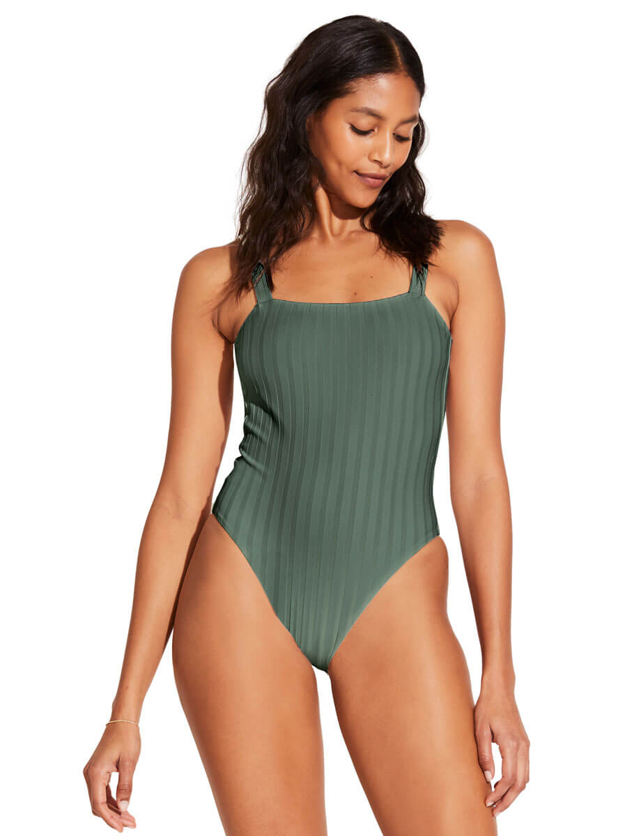 Vitamin A Leah Square Neck One Piece in Aloe SuperRib