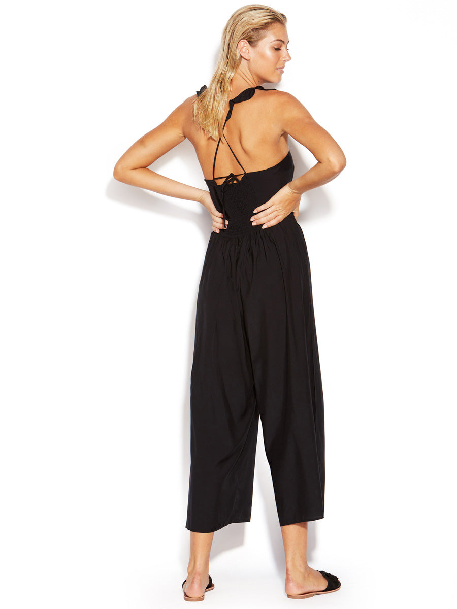 Seafolly Silk Blend Ruffled Jumpsuit Black