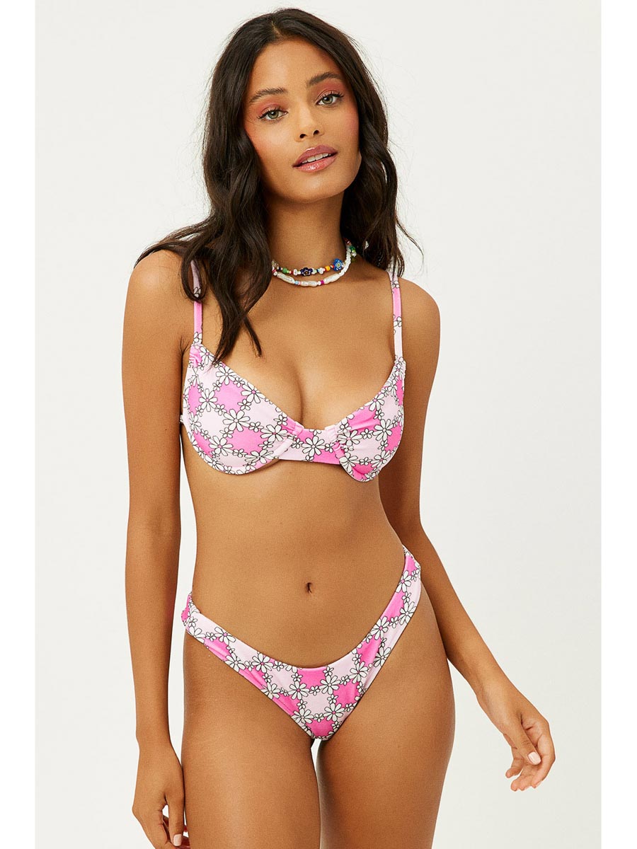 Frankies Bikinis Katarina Terry Bottom In Pink Daisy