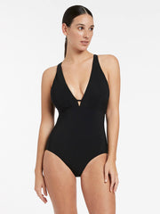 Jets Jetset E/F Clean Plunge One Piece in Black, view 1, click to see full size