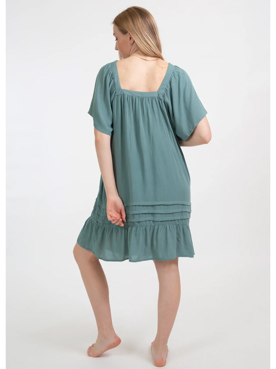 Koy Resort Miami Square Neck Short Sleeve Tier Dress in Jade