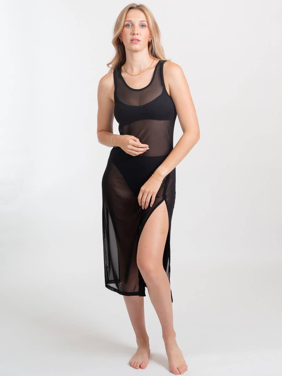 Koy Resort Escape Mesh Long Dress in Black