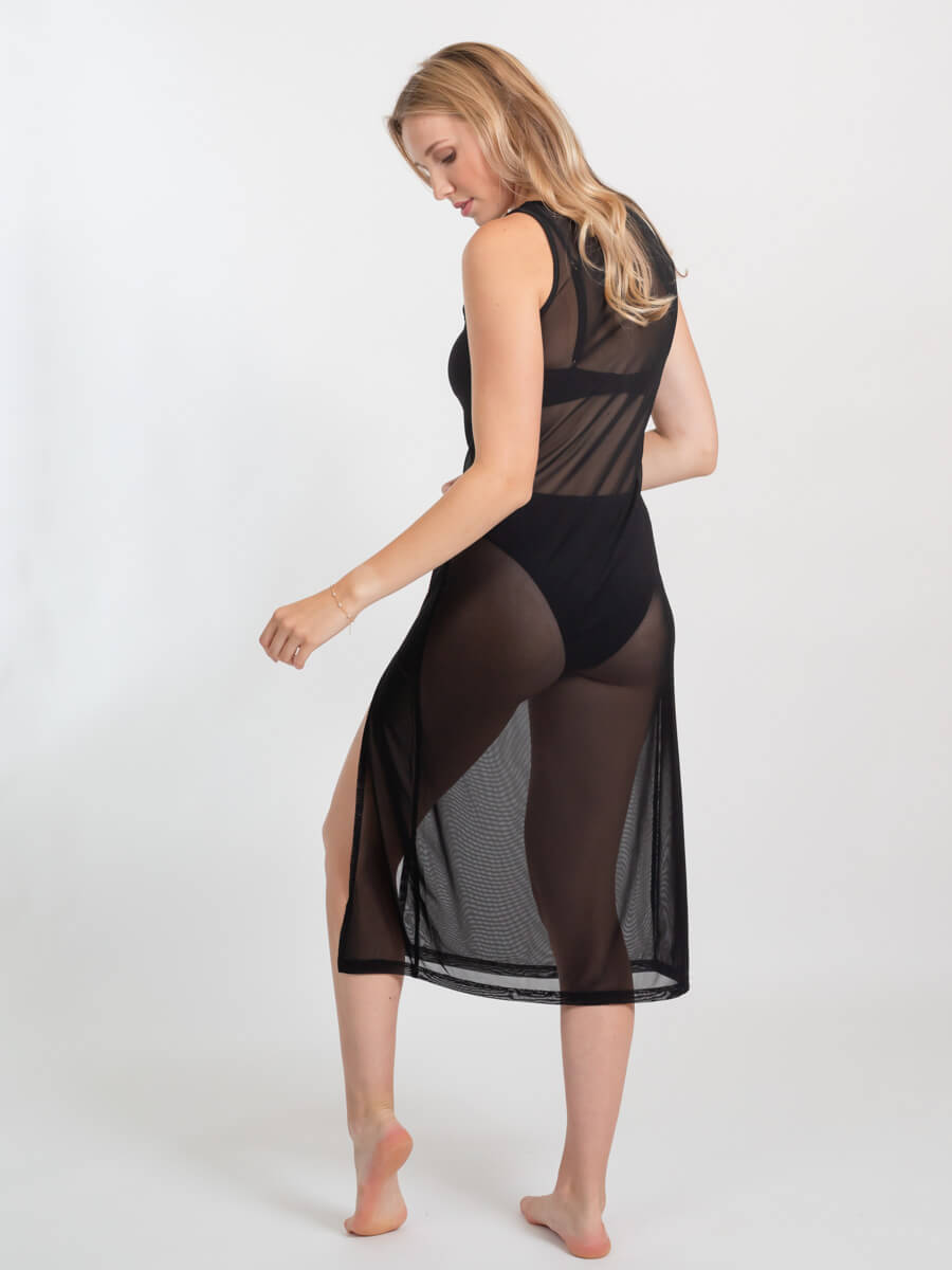 Koy Resort Escape Mesh Long Dress in Black