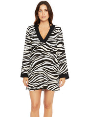 La Blanca Abstract Zebra V Neck Tunic Black/Cream, view 1, click to see full size