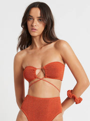 Bond-eye Margarita Bandeau in Coral Lurex, view 1, click to see full size