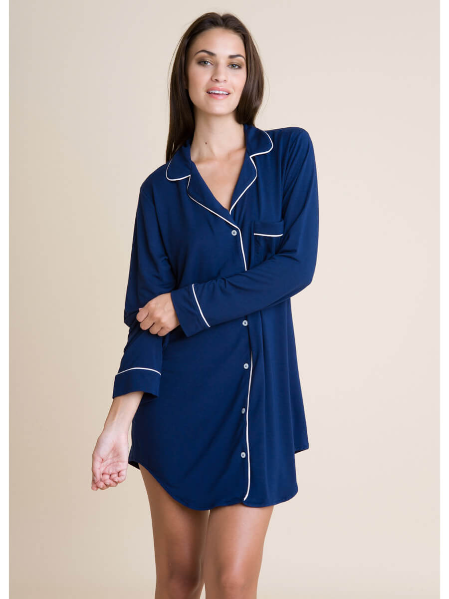 Eberjey Gisele Sleep Shirt in Navy/Ivory