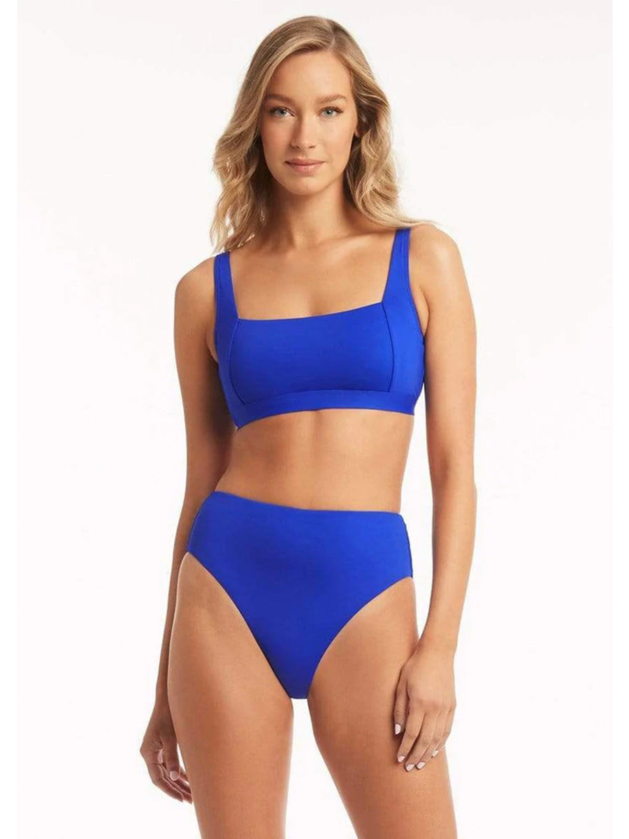 Sea Level Essentials Retro High Waist Bottom in Cobalt