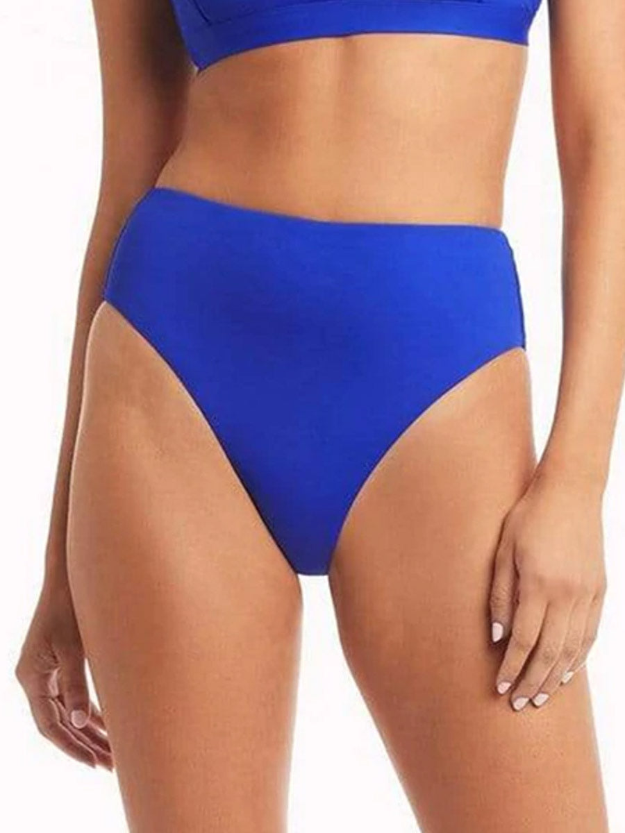 Sea Level Essentials Retro High Waist Bottom in Cobalt