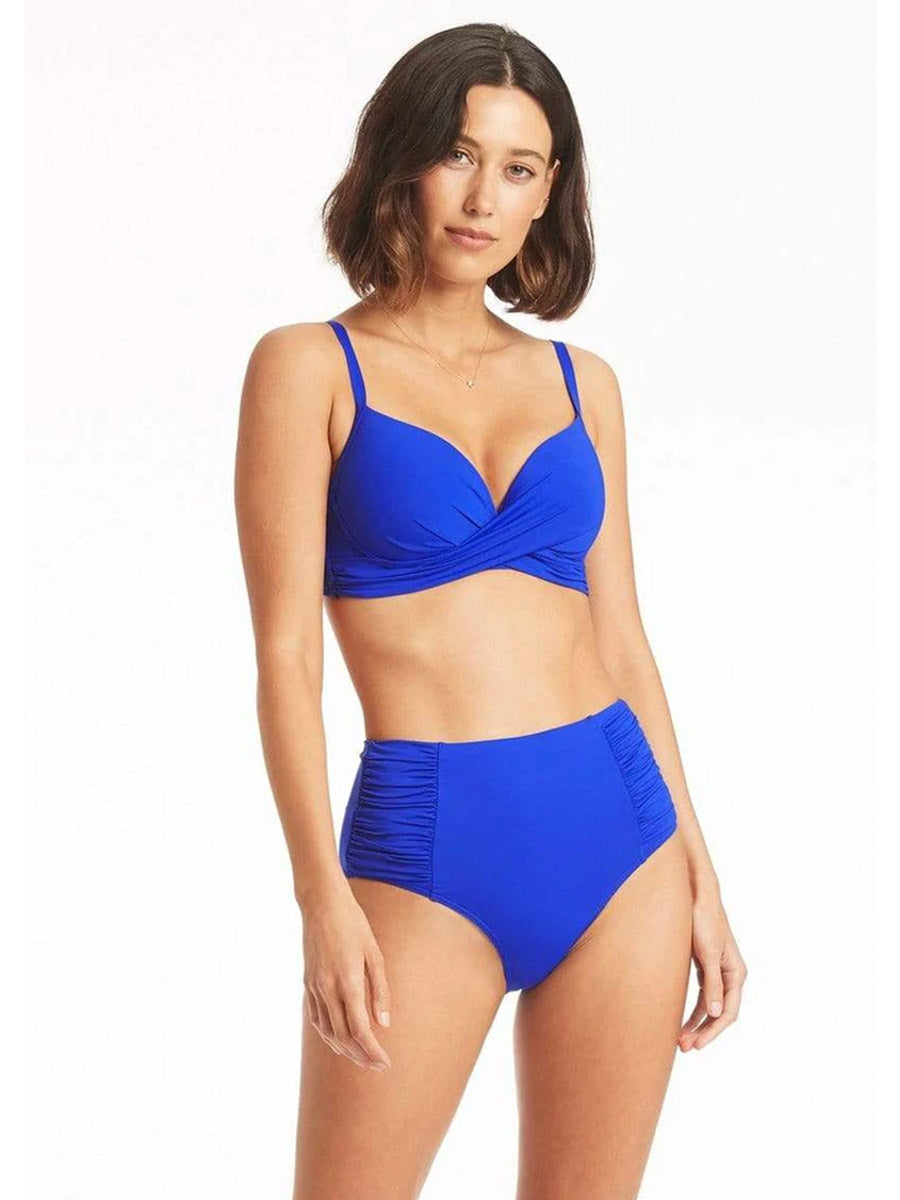 Sea Level Essentials Cross Front Underwire Bra in Cobalt